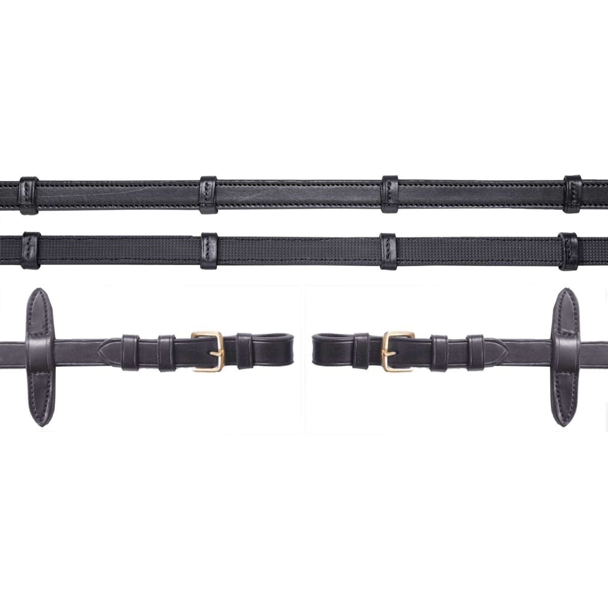 Schockemöhle Riendas Caucho/Piel con Hebillas Negro/Oro