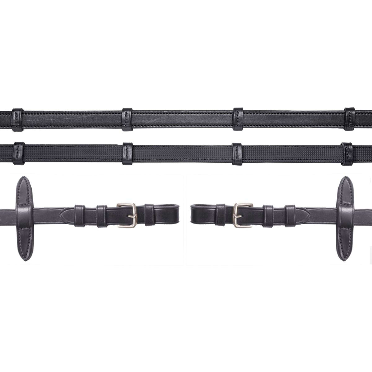 Schockemöhle Riendas Caucho/Piel con Hebillas Negro/Plata