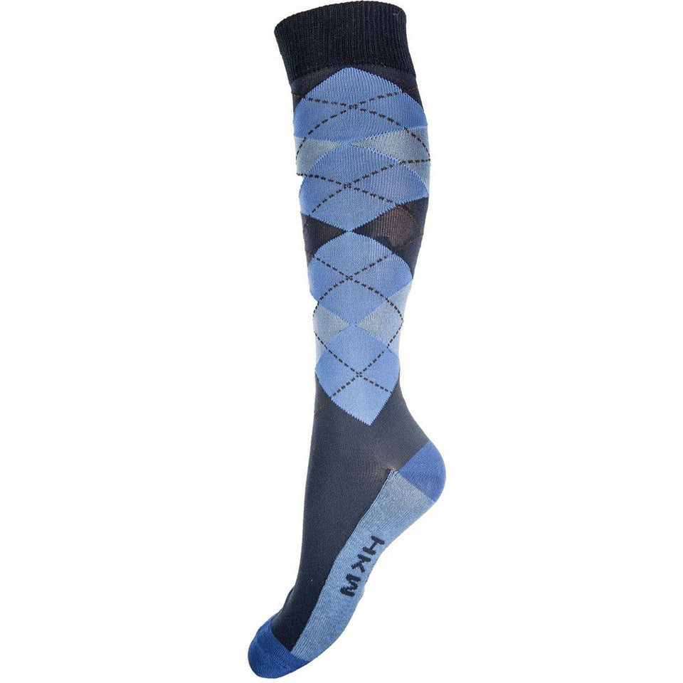 HKM Calcetines de Equitación Check Classico Azul oscuro/Azul claro