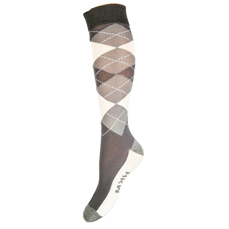 HKM Calcetines de Equitación Check Classico Gris/Vainilla