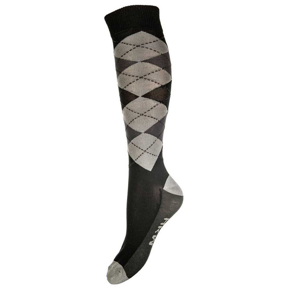 HKM Calcetines de Equitación Check Classico Negro/Gris/Antracita