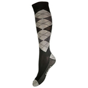 HKM Calcetines de Equitación Check Classico Negro/Gris/Antracita