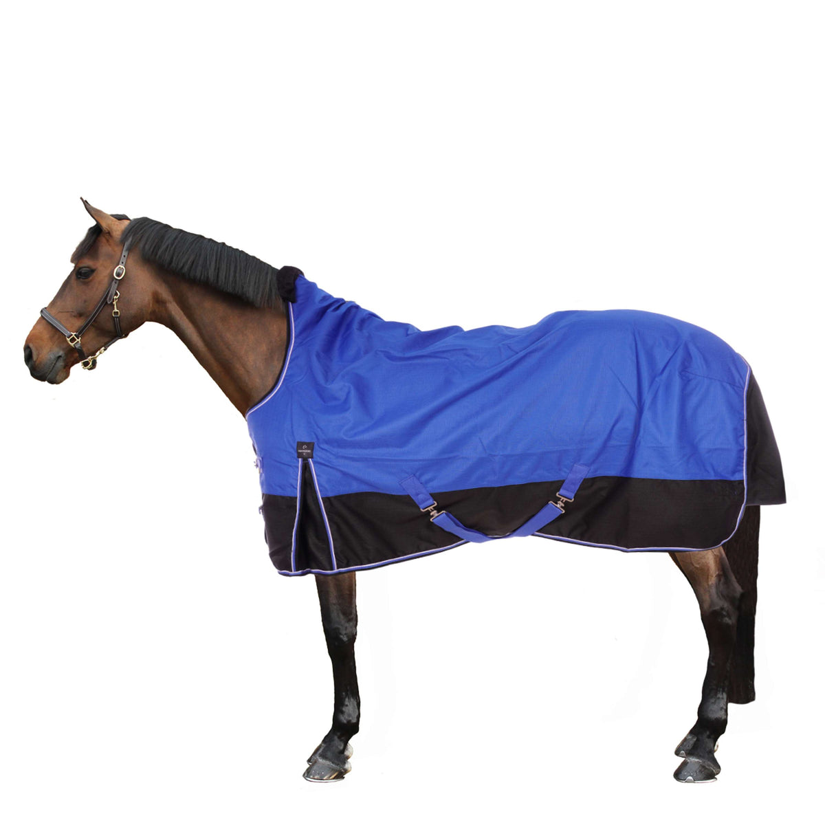 EQUITHÈME Alfombra de Exterior Tyrex 1200D Aisance 50g con Media Cuello Azul/Negro