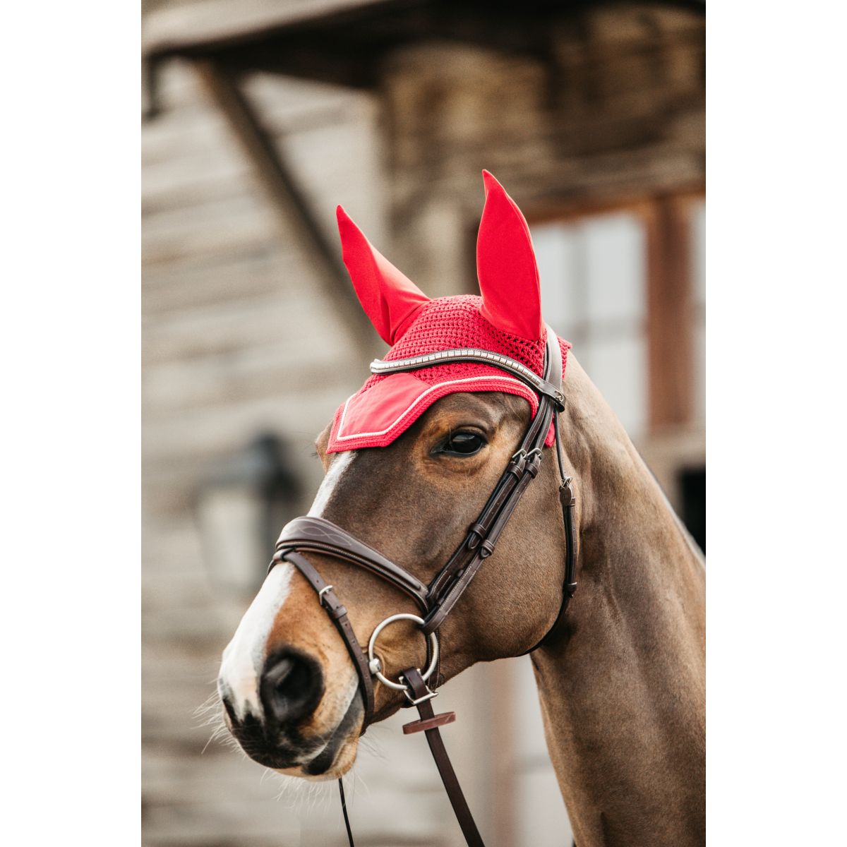 Kentucky Horsewear Bonete para Orejas Wellington Velvet Rojo