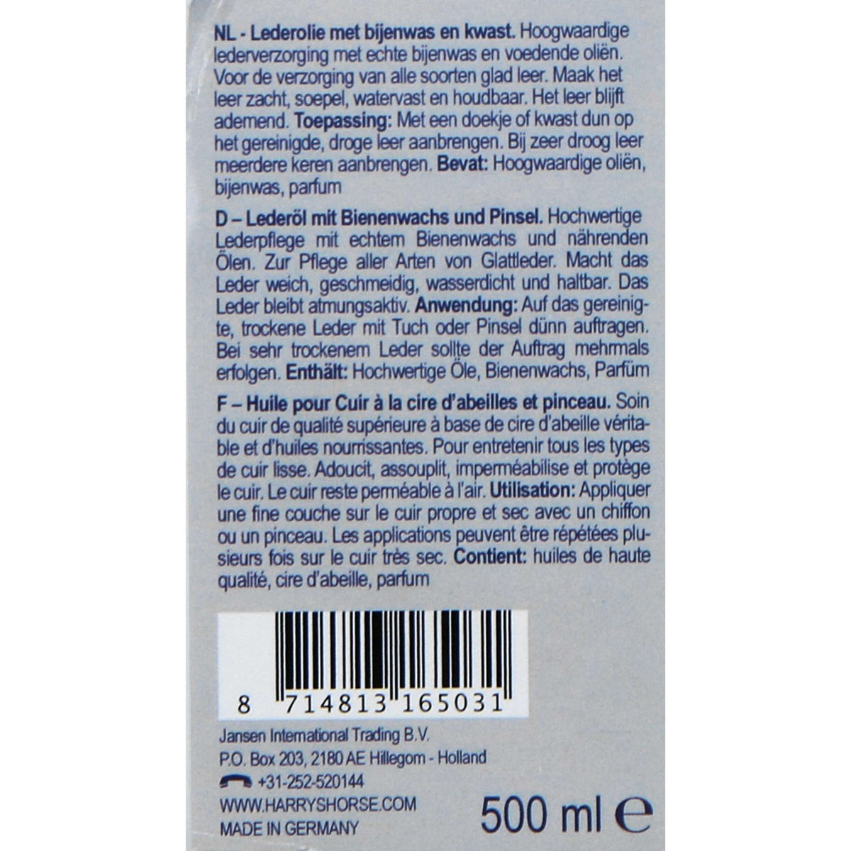 Harry's Horse Aceite para Cuero con cera de abeja y cepillo
