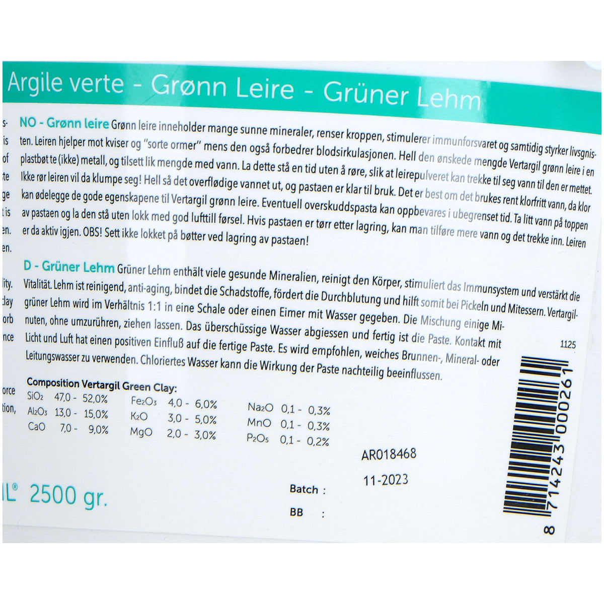 Vertargil Arcilla Verde Súper fino