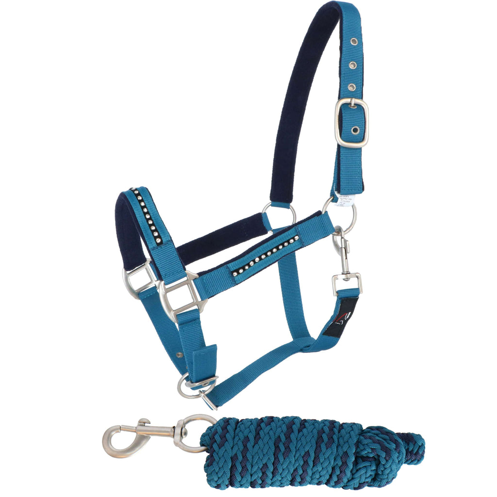 HKM Juego de Cabestro Crystal Forro Suave Petrol/marino