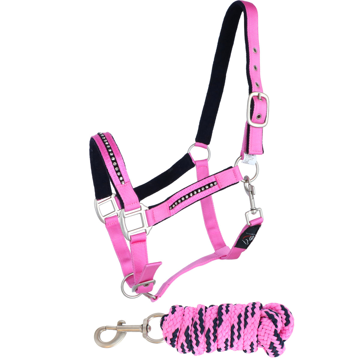 HKM Cabezada + Cuerda Crystal For Spanish: Forro Suave Rosa/Azul oscuro