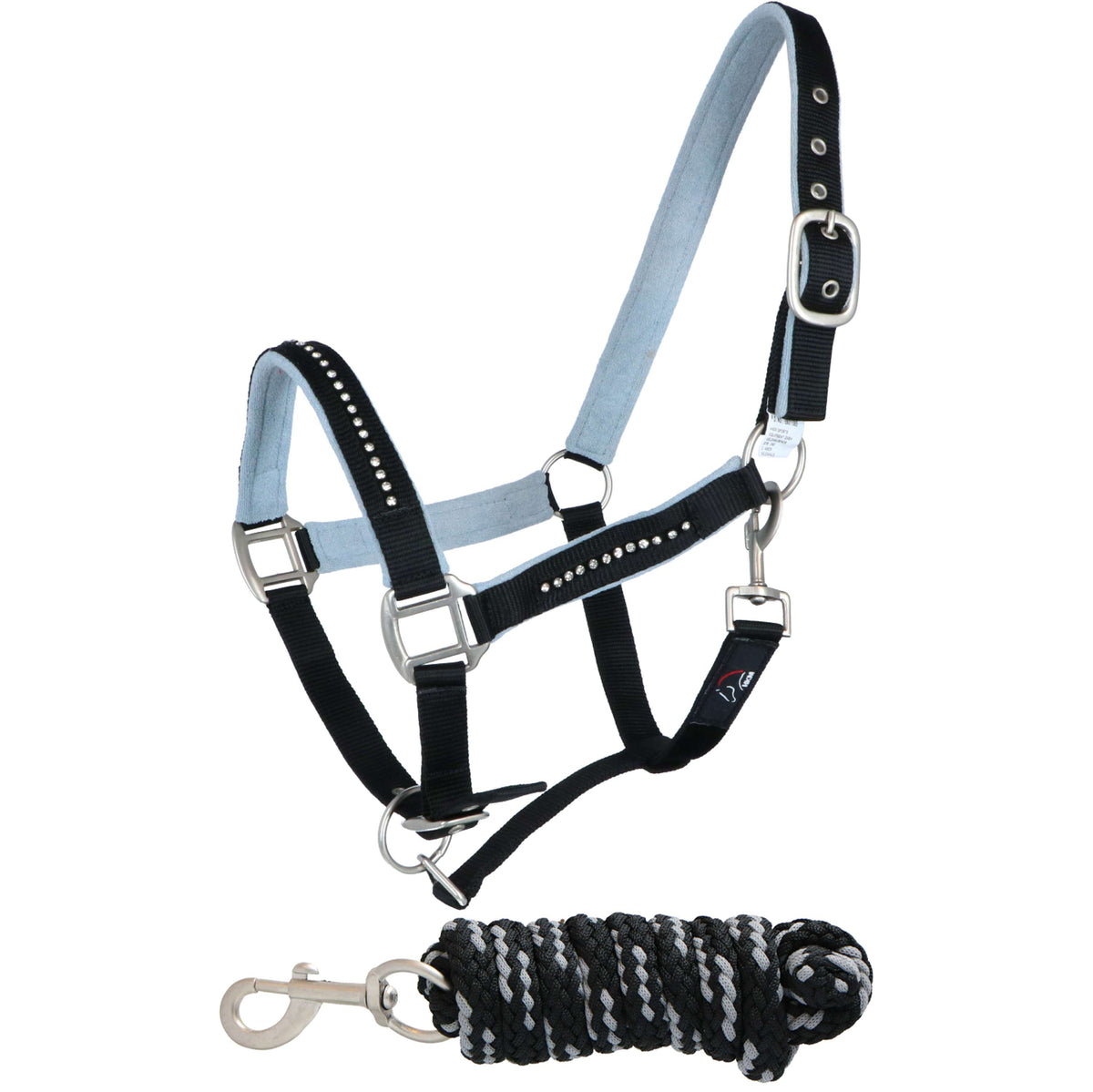 HKM Cabezada + Cuerda Crystal For Spanish: Forro Suave Negro Gris