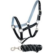 HKM Cabezada + Cuerda Crystal For Spanish: Forro Suave Negro Gris
