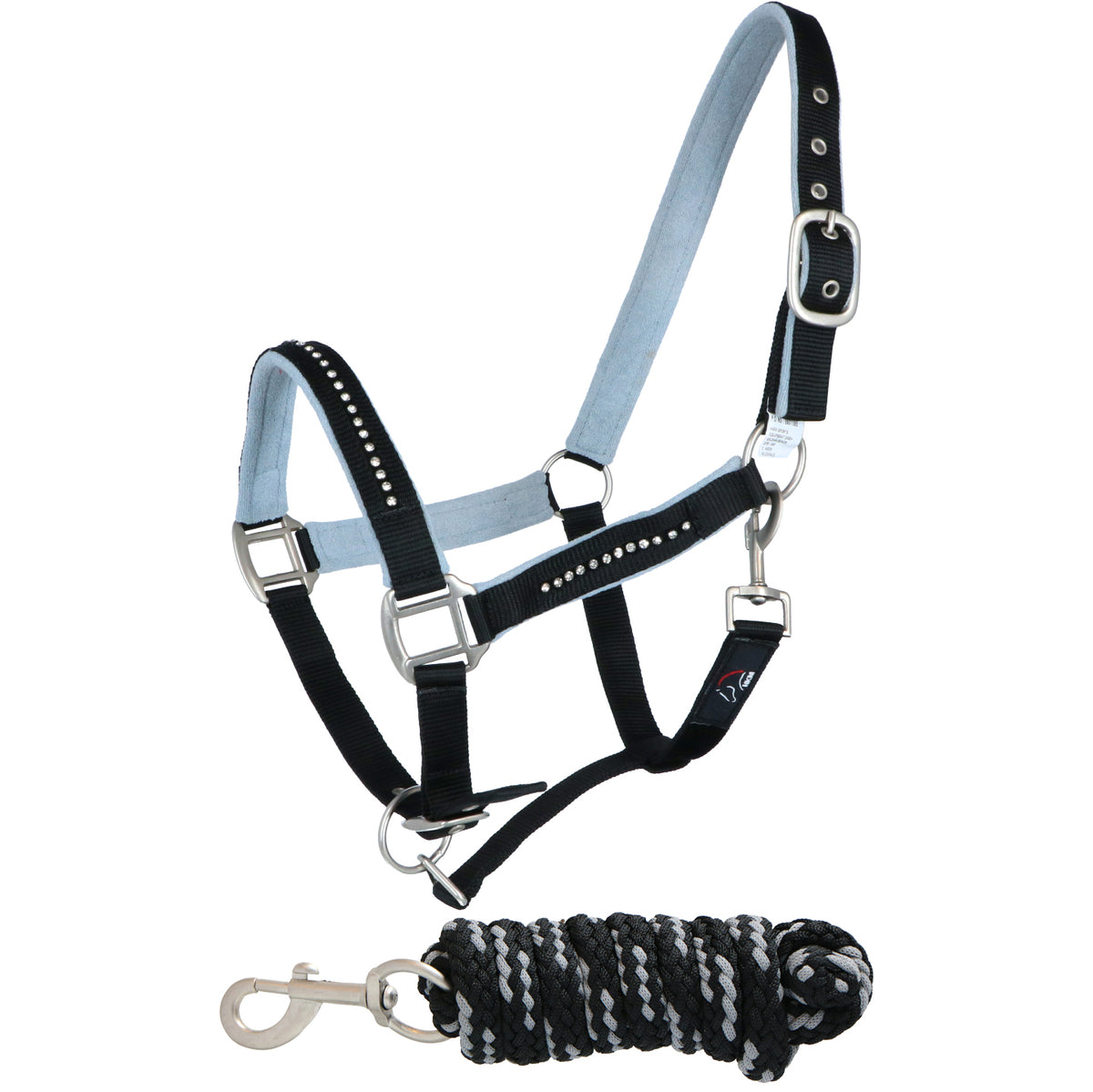 HKM Cabezada + Cuerda Crystal For Spanish: Forro Suave Negro Gris