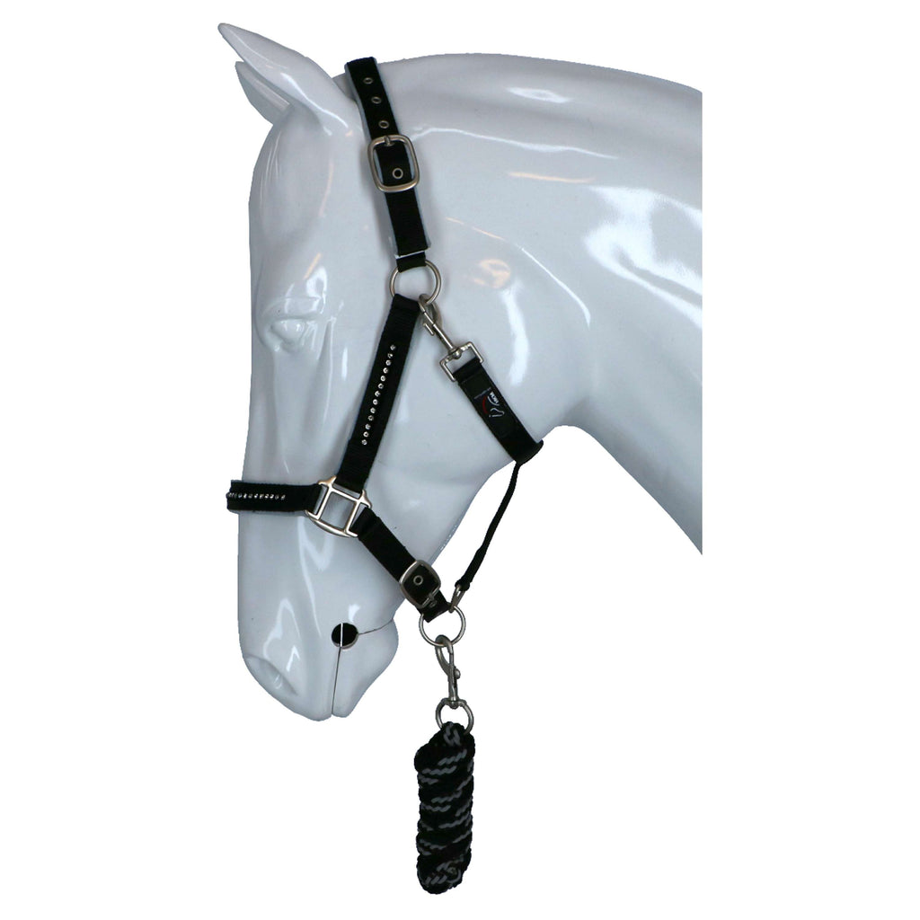 HKM Juego de Cabestro Crystal Forro Suave Negro Gris