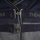 EQUITHÈME Turnout Rug Tyrex con faldón abdominal 600D 300g Marino/Gris Puntos