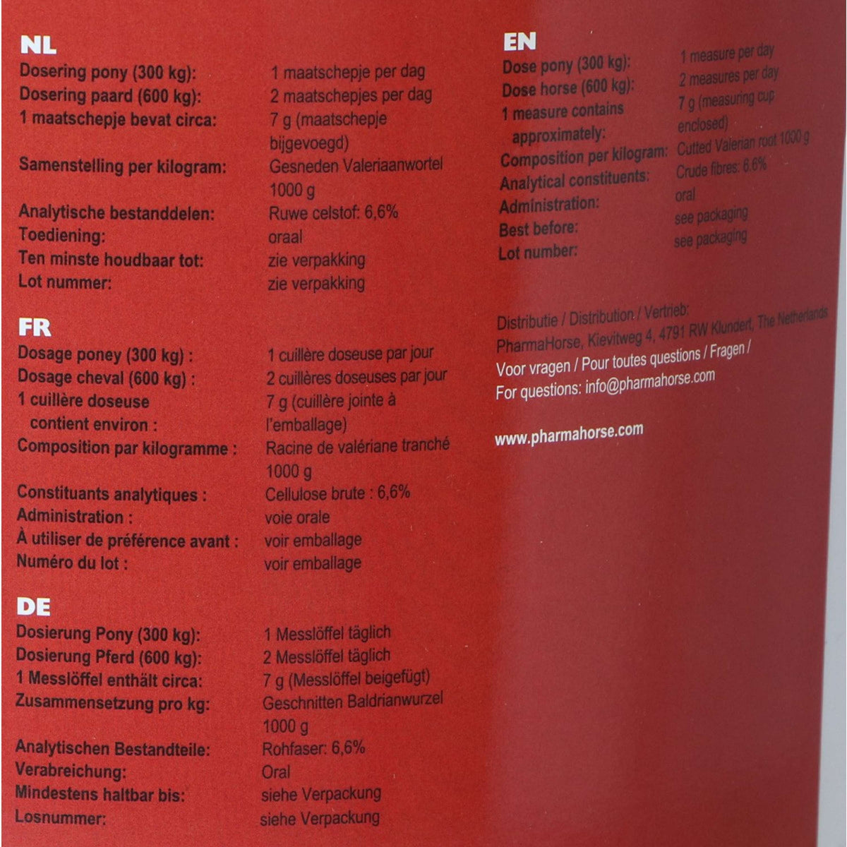 PharmaHorse raíz de valeriana Caballo