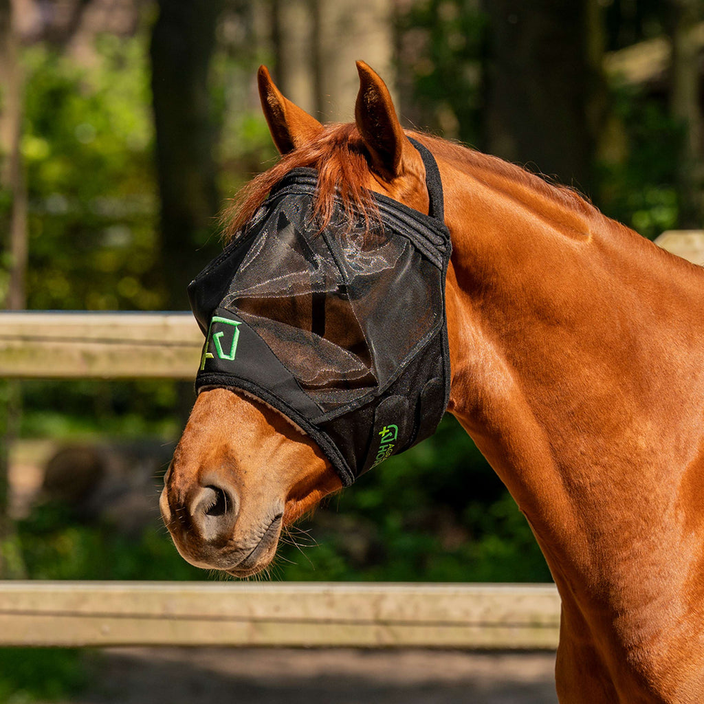 Agradi Horse Máscara Antimoscas Fine Mesh Sin orejas Negro