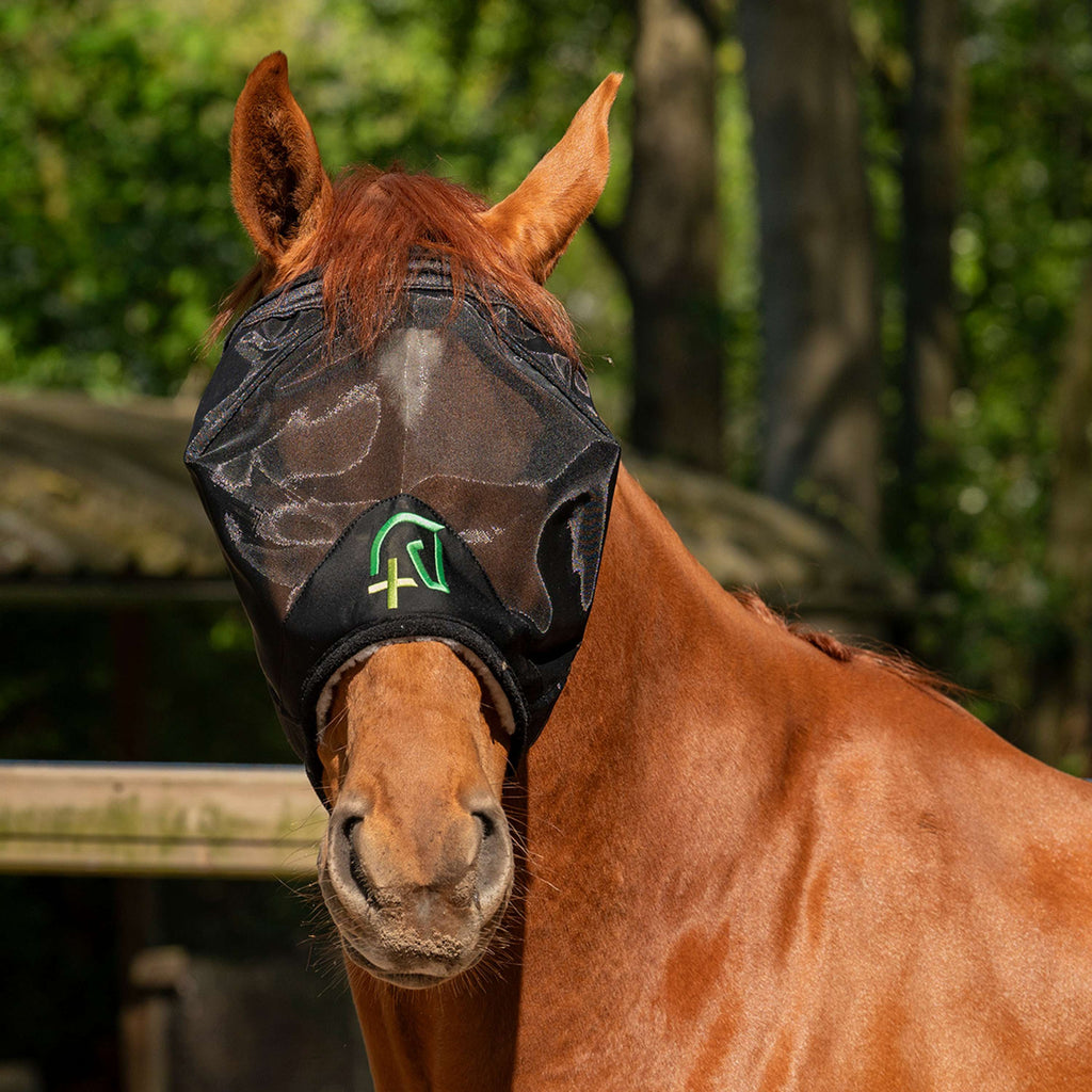 Agradi Horse Máscara Antimoscas Fine Mesh Sin orejas Negro