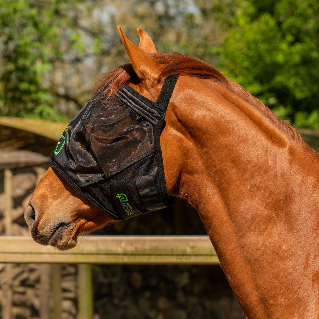 Agradi Horse Máscara Antimoscas Fine Mesh Sin orejas Negro