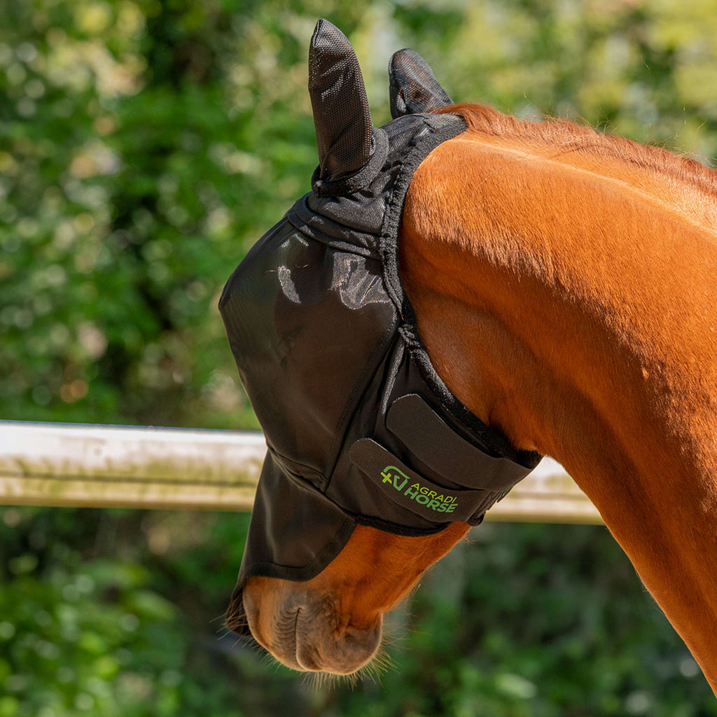 Agradi Horse Máscara para Moscas Fine Mesh con Orejas y Nariz Negro