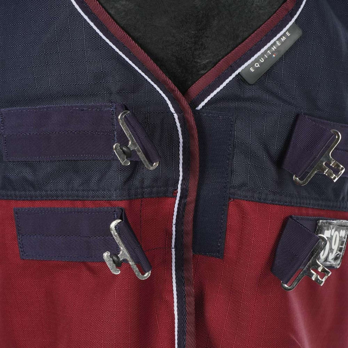 EQUITHÈME Alfombra de Exterior Tyrex 1200D 350g con cuello Navy/Bordeaux