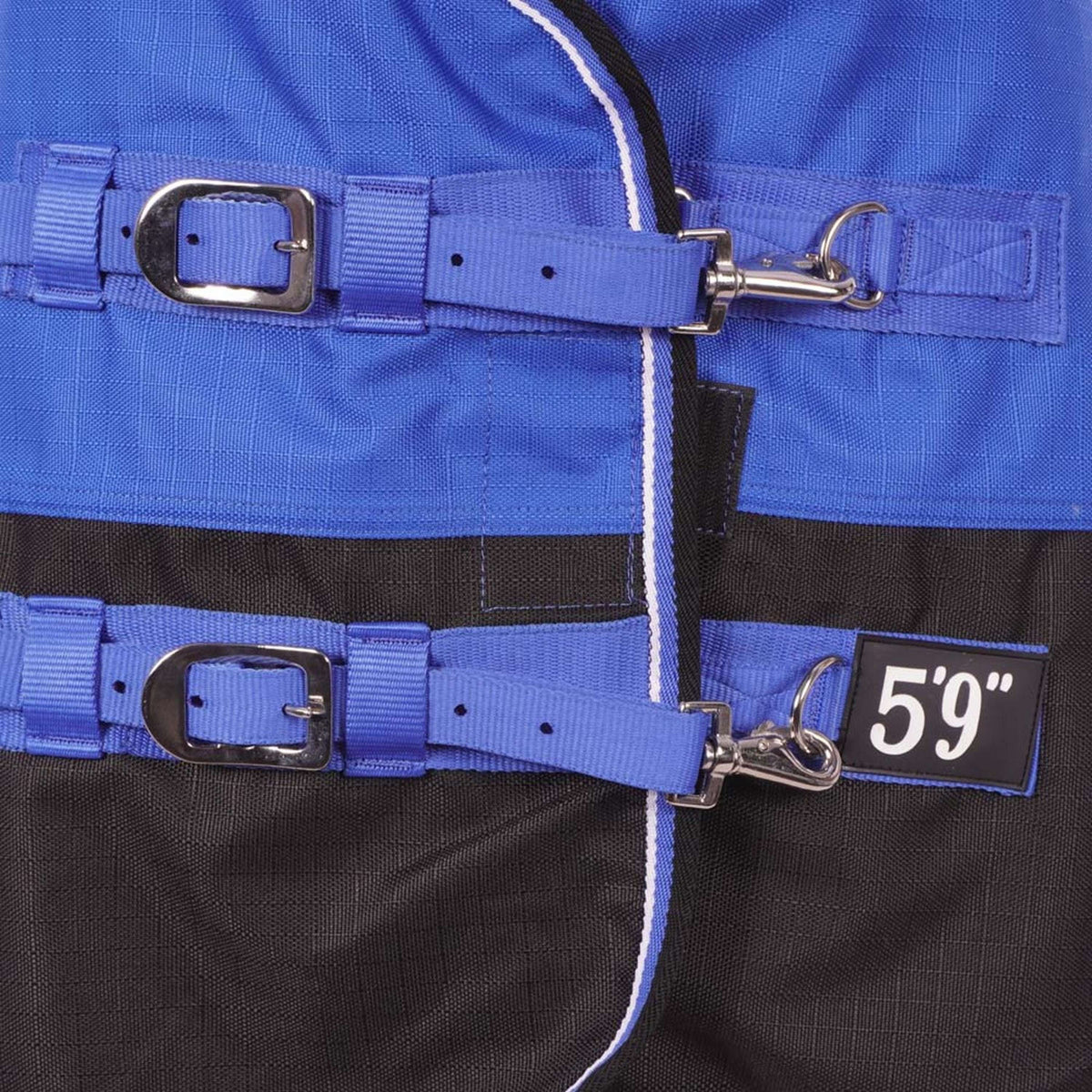 EQUITHÈME Alfombra de Exterior Tyrex 1200D Aisance 50g con Media Cuello Azul/Negro