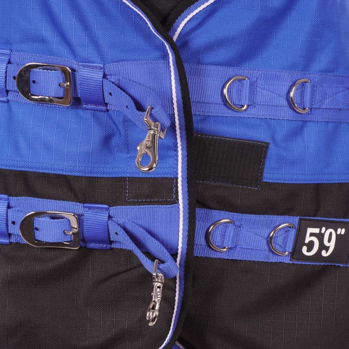 EQUITHÈME Alfombra de Exterior Tyrex 1200D Aisance 50g con Media Cuello Azul/Negro