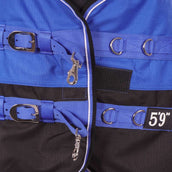 EQUITHÈME Alfombra de Exterior Tyrex 1200D Aisance 50g con Media Cuello Azul/Negro