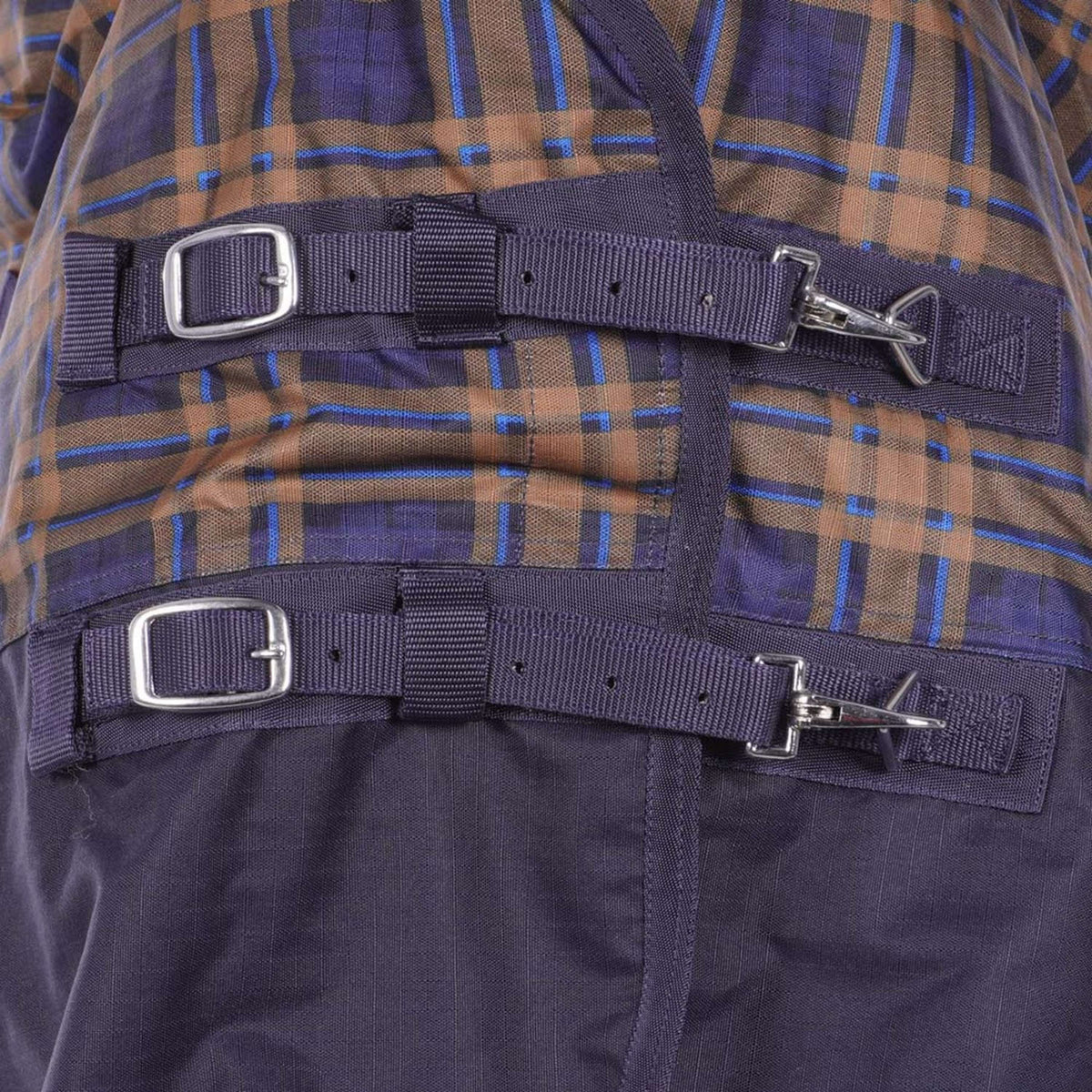 HKM Manta de Cuello Alto Providence Karo 1200D 300g Relleno de Algodón Marino Marron a cuadros