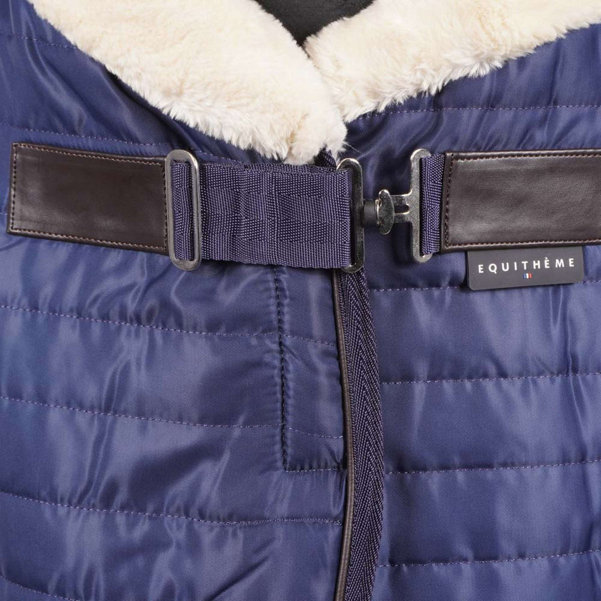 EQUITHÈME Manta de Establo Teddy Forrado con Piel de Oveja Sintética Navy