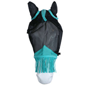 Weatherbeeta Máscara para Moscas Comfitec Deluxe Fine Mesh con Orejas y Flecos Negro/Turquesa