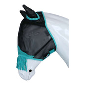 Weatherbeeta Máscara para Moscas Comfitec Deluxe Fine Mesh con Orejas y Flecos Negro/Turquesa
