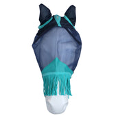 Weatherbeeta Máscara para Moscas Comfitec Deluxe Fine Mesh con Orejas y Flecos Navy/Turquesa