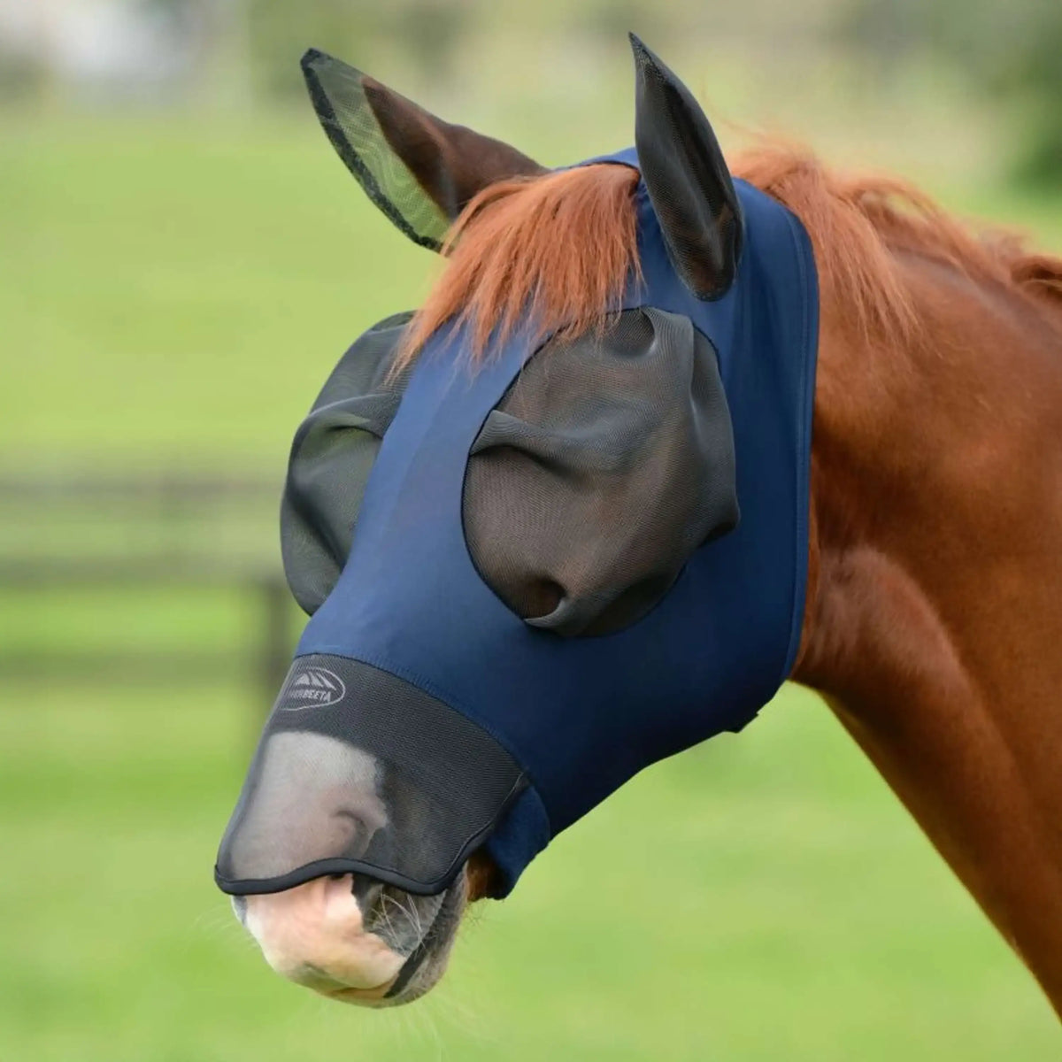 WeatherBeeta Máscara para Moscas ComFiTec Luxe Bug Eye Saver con Orejas y Nariz Azul marino/Negro