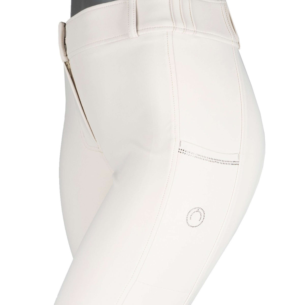 Montar Pantalones MoZuna Gun Metal Crystals Agarre de rodilla Warm Light Grey