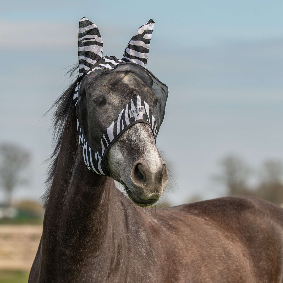 Velder Horsewear Essentials Máscara para Moscas Zebra con Orejas Negro/Blanco