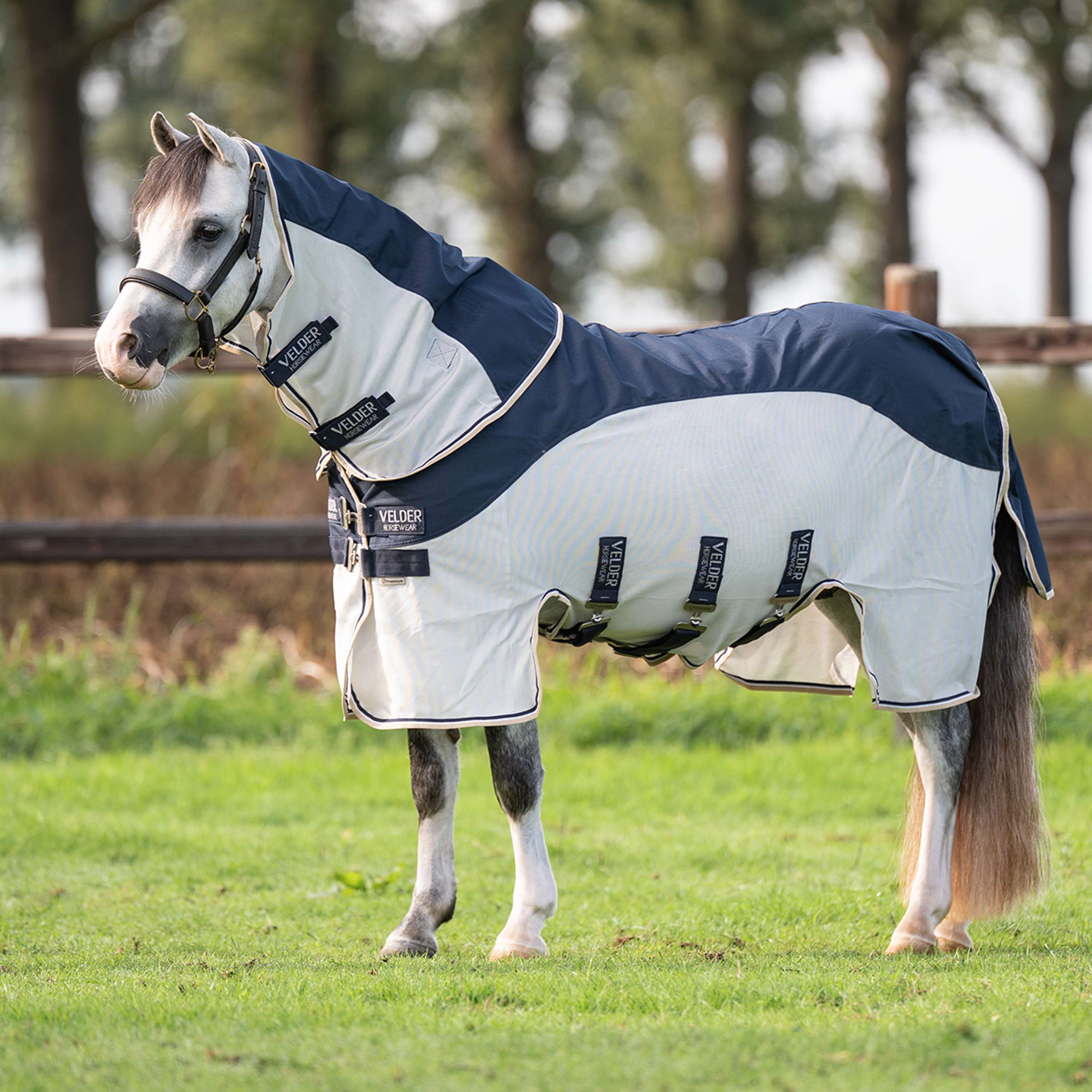Velder Horsewear Premium Pony Manta Antimoscas Waterproof-Top Navy/Pearl Silver