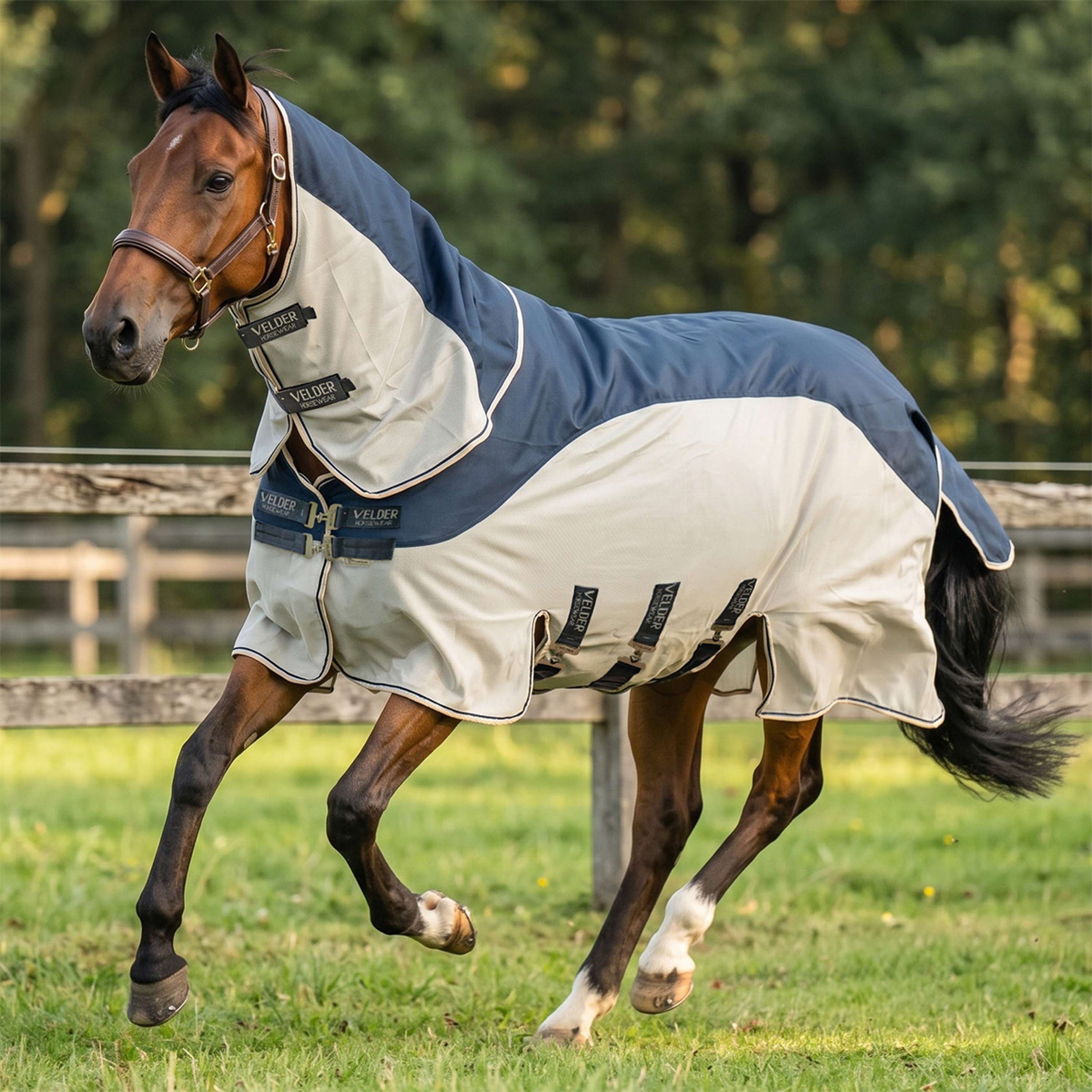 Velder Horsewear Premium Manta Antimoscas Waterproof-Top Navy/Pearl Silver