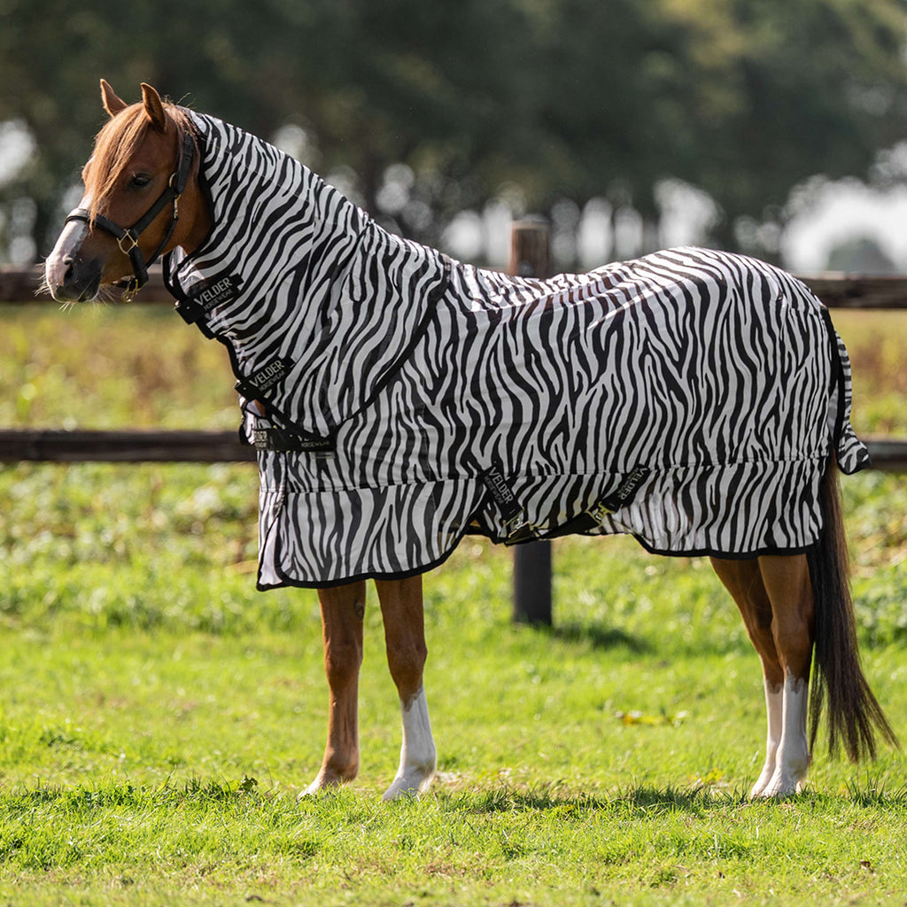 Velder Horsewear Essentials Pony Manta Antimoscas con Cuello Zebra Negro/Blanco