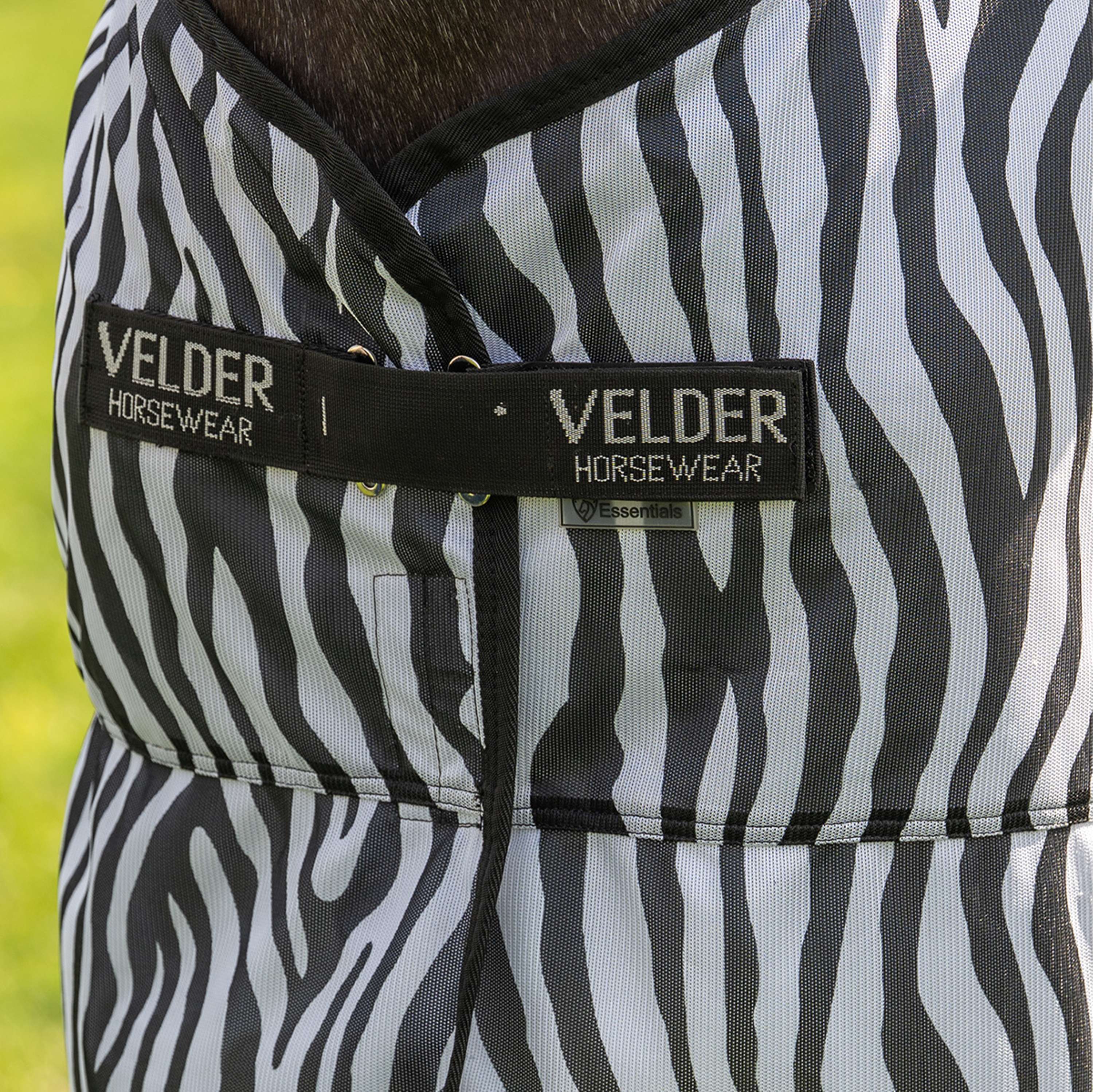 Velder Horsewear Essentials Pony Manta Antimoscas con Cuello Zebra Negro/Blanco