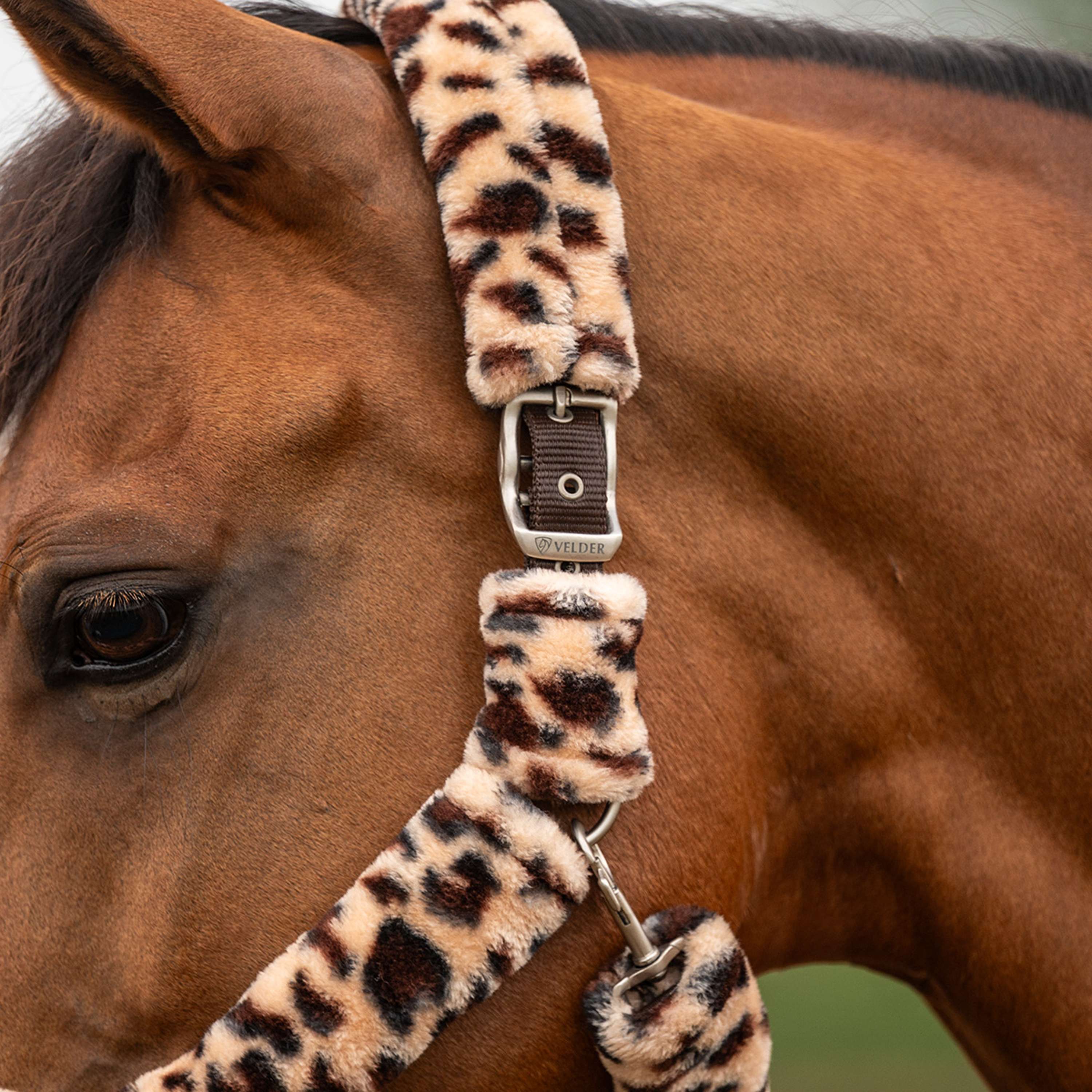 Velder Horsewear Premium Cabezada Comfort Fur Snow Leopard Marron