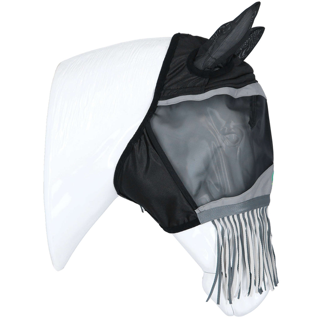 Agradi Horse Máscara para Moscas Fine Mesh con Orejas y Flecos Negro