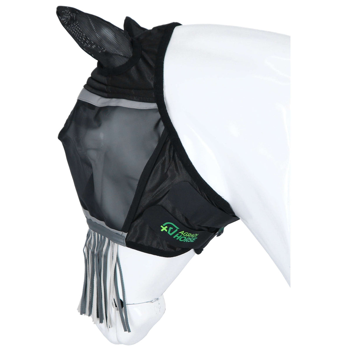 Agradi Horse Máscara para Moscas Fine Mesh con Orejas y Flecos Negro