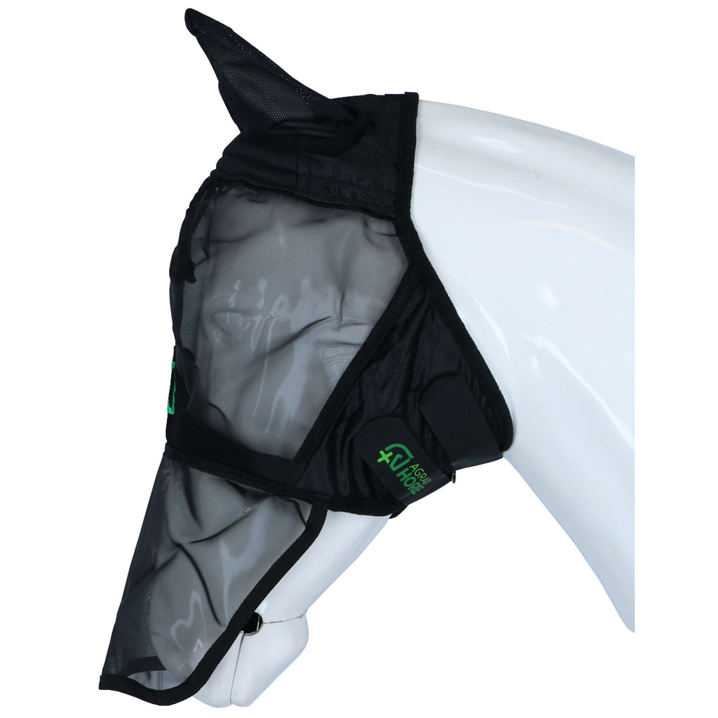 Agradi Horse Máscara para Moscas Fine Mesh con Orejas y Nariz Negro