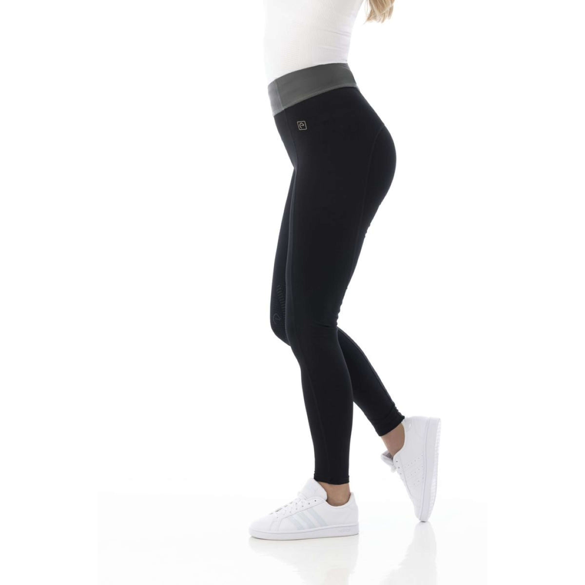 EQUITHÈME Legging de Equitación Tea Pull-On Rodilleras de Silicona Negro/Kaki