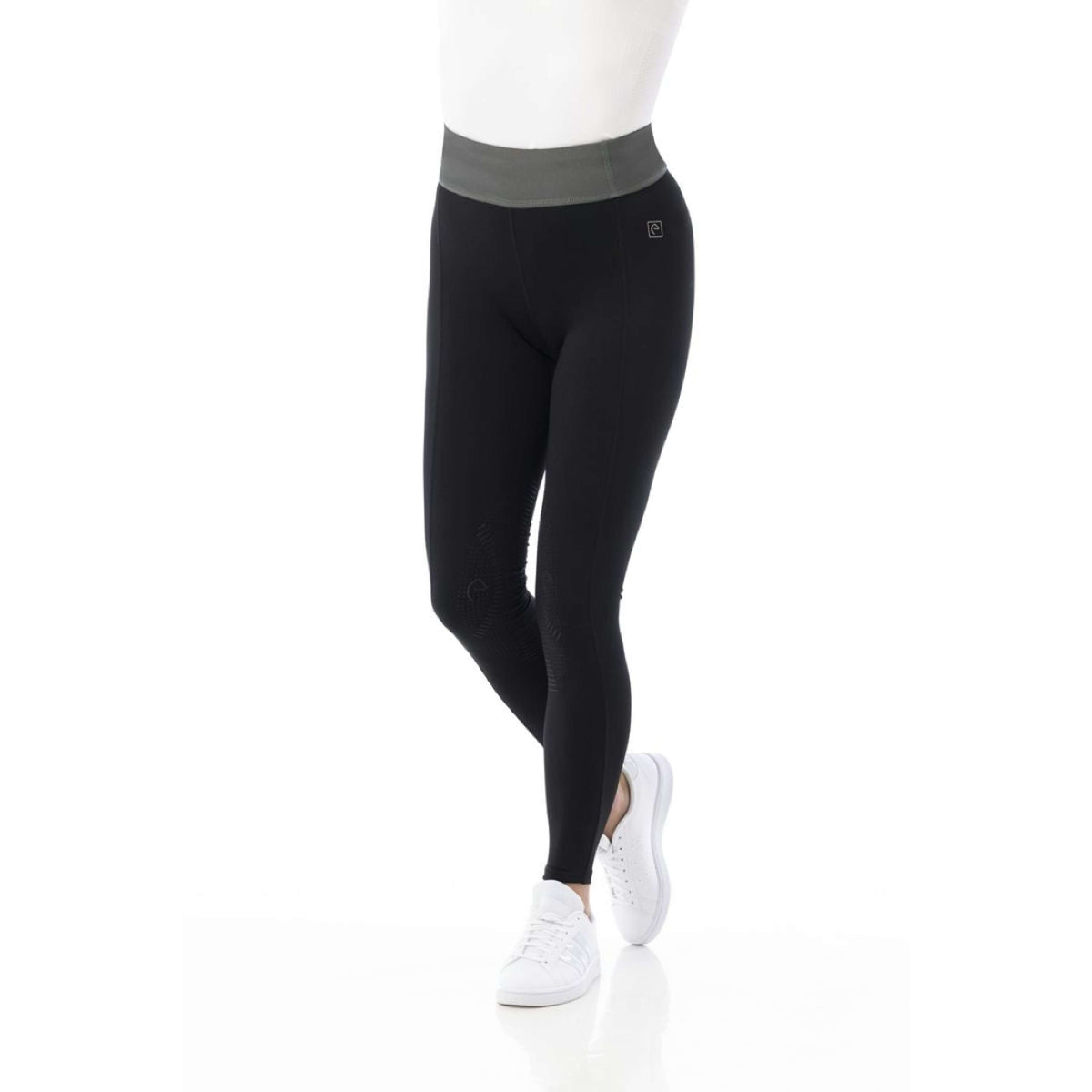 EQUITHÈME Legging de Equitación Tea Pull-On Rodilleras de Silicona Negro/Kaki