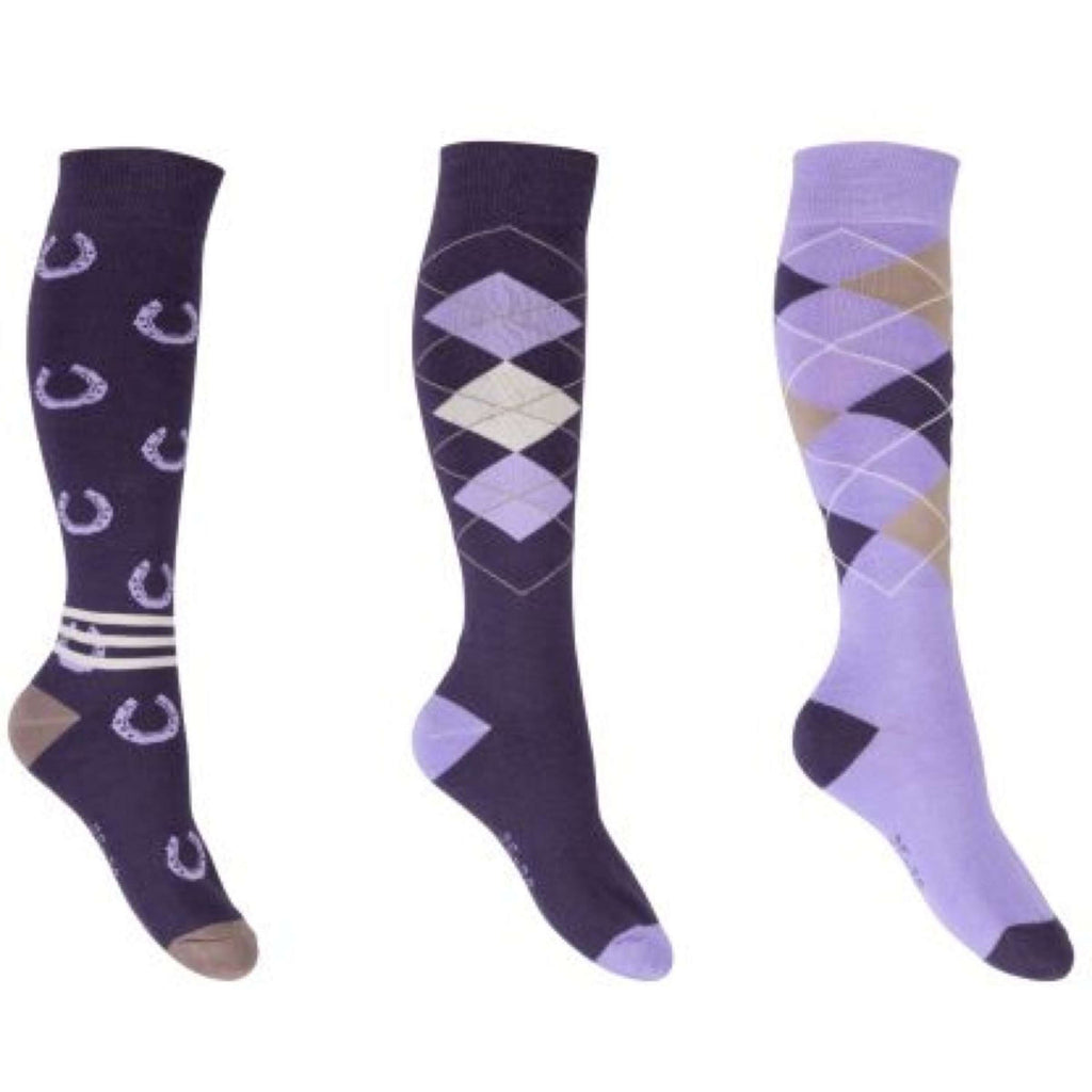 HKM Calcetines de Equitación Cardiff Juego de 3 Morado