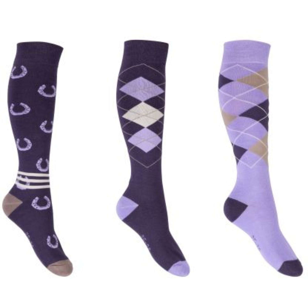 HKM Calcetines de Equitación Cardiff Juego de 3 Morado