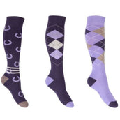 HKM Calcetines de Equitación Cardiff Juego de 3 Morado