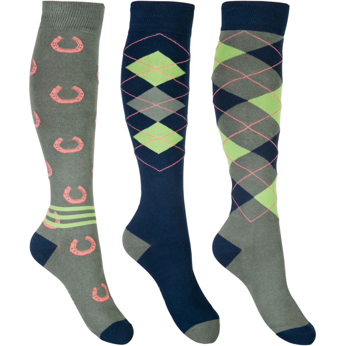 HKM Calcetines de Equitación Cardiff Juego de 3 Azul Marino/Verde Oliva