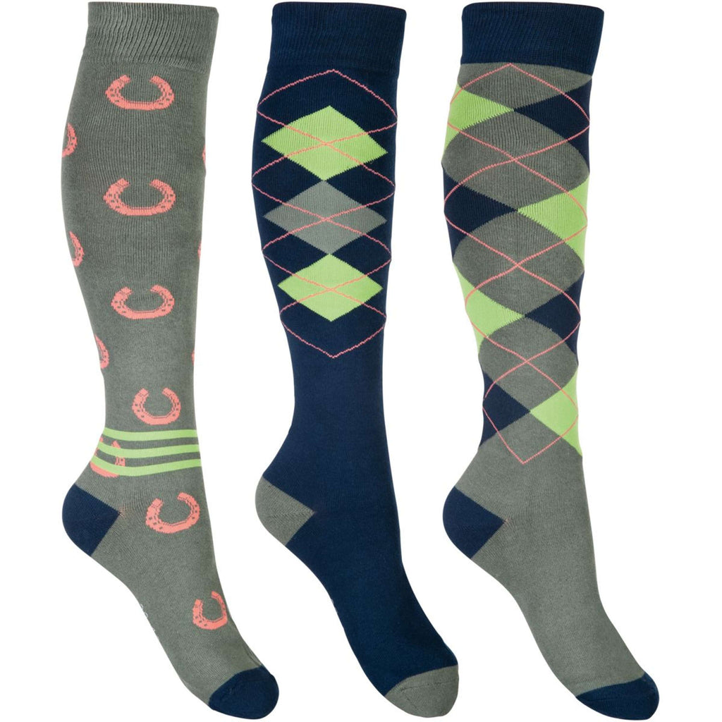 HKM Calcetines de Equitación Cardiff Juego de 3 Azul Marino/Verde Oliva