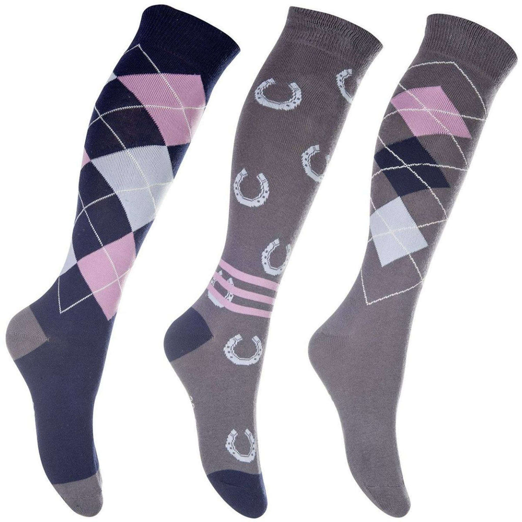 HKM Calcetines de Equitación Cardiff Set de 3 Gris/Azul